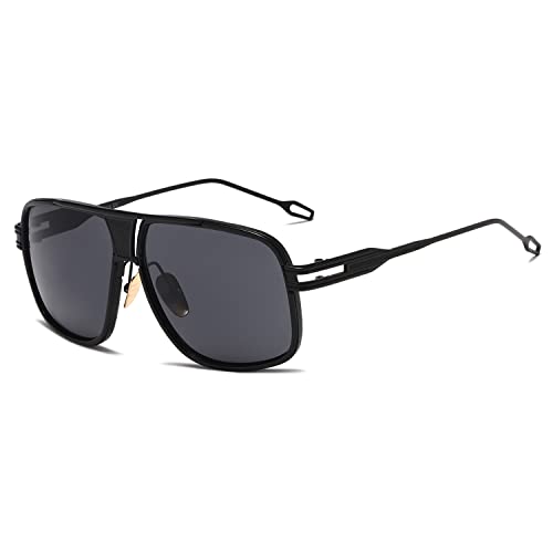 kimorn Sonnenbrille für Herren Retro Goggle Metallrahmen Classic Eyewear AE0336 (Schwarz/Grau, 62) von kimorn