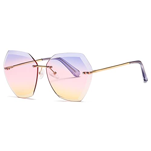 kimorn Sonnenbrillen für Frauen Übergroße randlose Diamant-Schneidlinse Klassisch Eyewear AE0534 (Gold/Lila/Rosa/Braun, 65) von kimorn