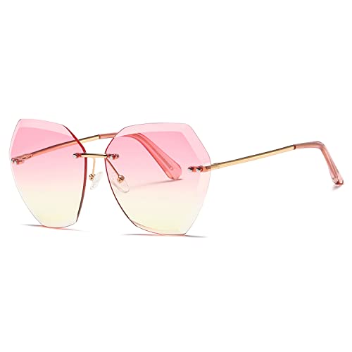 kimorn Sonnenbrillen für Frauen Übergroße randlose Diamant-Schneidlinse Klassisch Eyewear AE0534 (Gold/Rosa/Gelb, 65) von kimorn