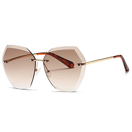 kimorn Sonnenbrillen für Frauen Übergroße randlose Diamant-Schneidlinse Klassisch Eyewear AE0534 (Gold&Braun, 65) von kimorn