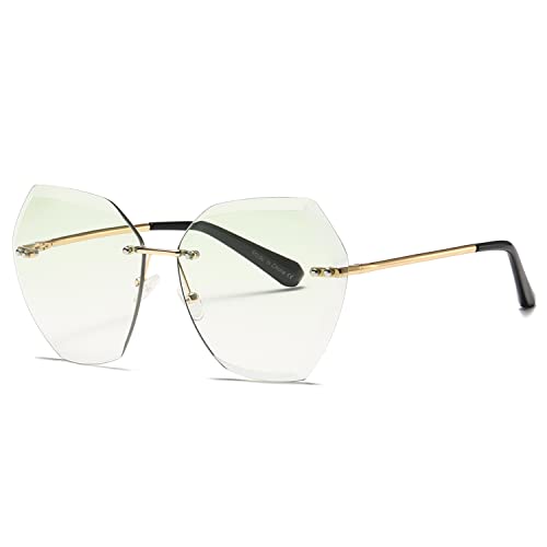 kimorn Sonnenbrillen für Frauen Übergroße randlose Diamant-Schneidlinse Klassisch Eyewear AE0534 (Gold&Grün, 65) von kimorn