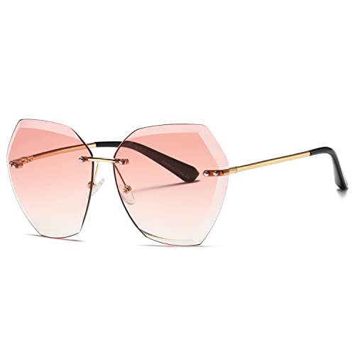 kimorn Sonnenbrillen für Frauen Übergroße randlose Diamant-Schneidlinse Klassisch Eyewear AE0534 (Gold&Rosa, 65) von kimorn