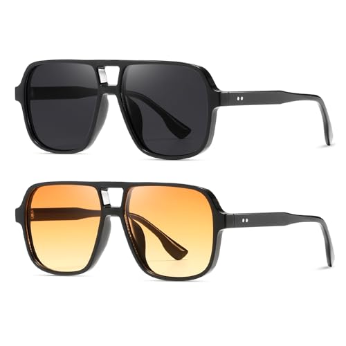 kimorn Sunglasses Womens Men Trendy Retro Sun Glasses Oversize Square Frame Shades K1650 (Schwarz + Gelb) von kimorn