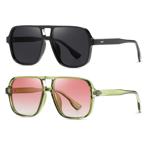 kimorn Sunglasses Womens Men Trendy Retro Sun Glasses Oversize Square Frame Shades K1650 (Schwarz + Grün) von kimorn