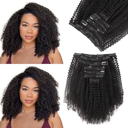 KIMSMTED Afro-Echthaar-Extensions zum Anklippen, gelockt, Clip-in-Extensions für afrikanische Frauen, 4A 4B, doppelt genäht, natürliches Schwarz, Afro-Haarverlängerung, 35,6 cm, 7 Stück pro 120 g KIMSMTED Afro-Echthaar-Extensions zum Anklippen, gelockt, Clip-in-Extensions für afrikanische Frauen, 4A 4B, doppelt genäht, natürliches Schwarz, Afro-Haarverlängerung, 35,6 cm, 7 Stück pro 120 g von kimsmted