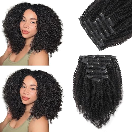 KIMSMTED Afro-Echthaar-Haarverlängerung, gelockt, zum Anklippen, 4C, Afro-Echthaar-Extensions für schwarze Frauen, natürliches Schwarz, dick, unsichtbar, für den gesamten Kopf, 7 Stück, 120 g KIMSMTED Afro-Echthaar-Haarverlängerung, gelockt, zum Anklippen, 4C, Afro-Echthaar-Extensions für schwarze Frauen, natürliches Schwarz, dick, unsichtbar, für den gesamten Kopf, 7 Stück, 120 g von kimsmted
