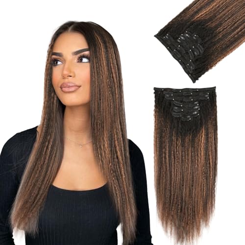 KIMSMTED Kinky Haarverlängerungen zum Anklippen aus Echthaar, glatt, 30,5 cm, gelockt, Clip-in-Haarverlängerungen für afroamerikanische Frauen, natürliches Schwarz bis helles Rotbraun KIMSMTED Kinky Haarverlängerungen zum Anklippen aus Echthaar, glatt, 30,5 cm, gelockt, Clip-in-Haarverlängerungen für afroamerikanische Frauen, natürliches Schwarz bis helles Rotbraun von kimsmted