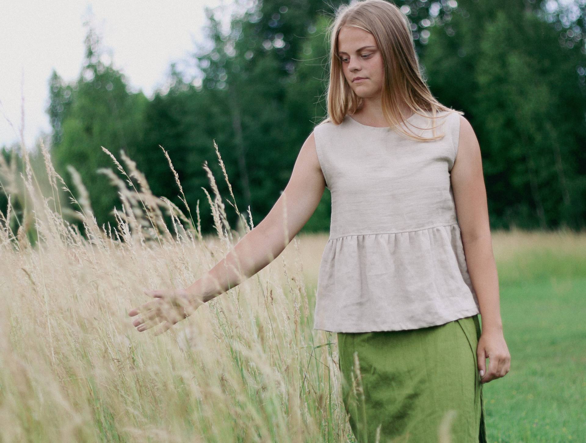 Leinen Kurzes Rüschen Top Nora, Crop Top, Tank Bluse, Ärmelloses Natur Inen Frauen von kindlyLinen