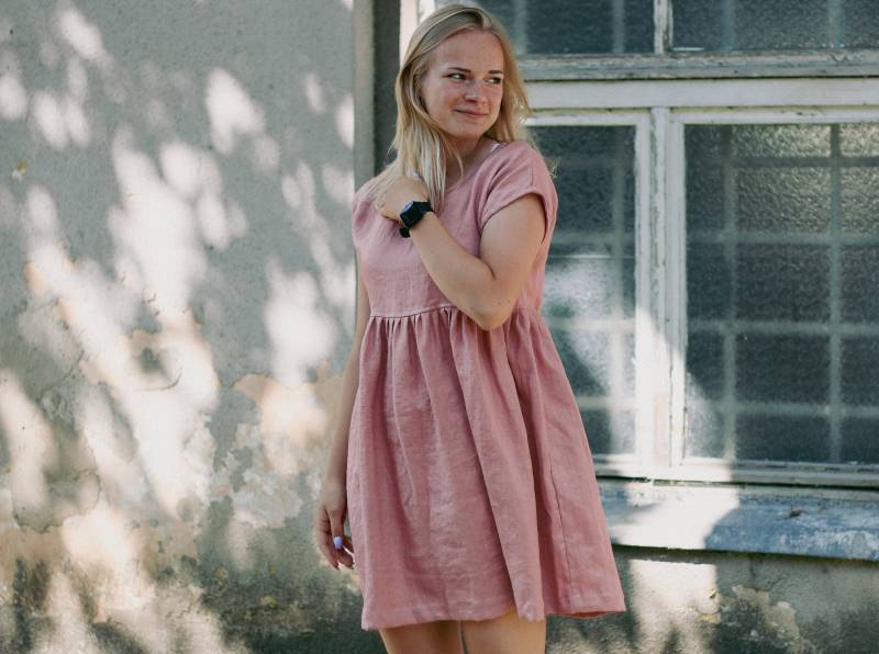 Leinen Kurzes Rüschenkleid Paula, Leinenkleid Frauen, Smok Leinenkleid, Kurzarmkleid, Kleid, Rüschen von kindlyLinen