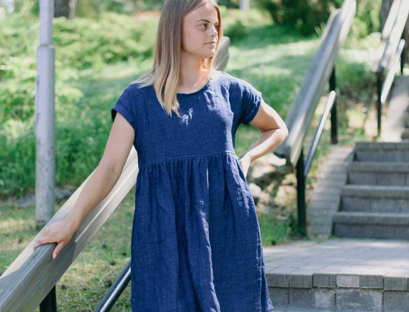 Leinen Kurzes Rüschenkleid Paula, Leinenkleid Frauen, Smok Leinenkleid, Kurzarmkleid, Kleid, Rüschen von kindlyLinen