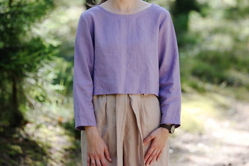 Sale/Bereit Xs M Größe, Langarm-Crop-Top Ketija, Leinen-Crop-Top, Langarm-Leinenbluse, Naturtop von kindlyLinen