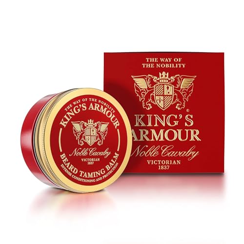 King’s Armour Bartbalsam (50 ml) – Stylt, stärkt, macht weich und pflegt Bärte und Schnurrbärte – Natürlicher Bartbalsam für Männer mit Argan-, Jojoba- und Süßmandelöl von king's armour