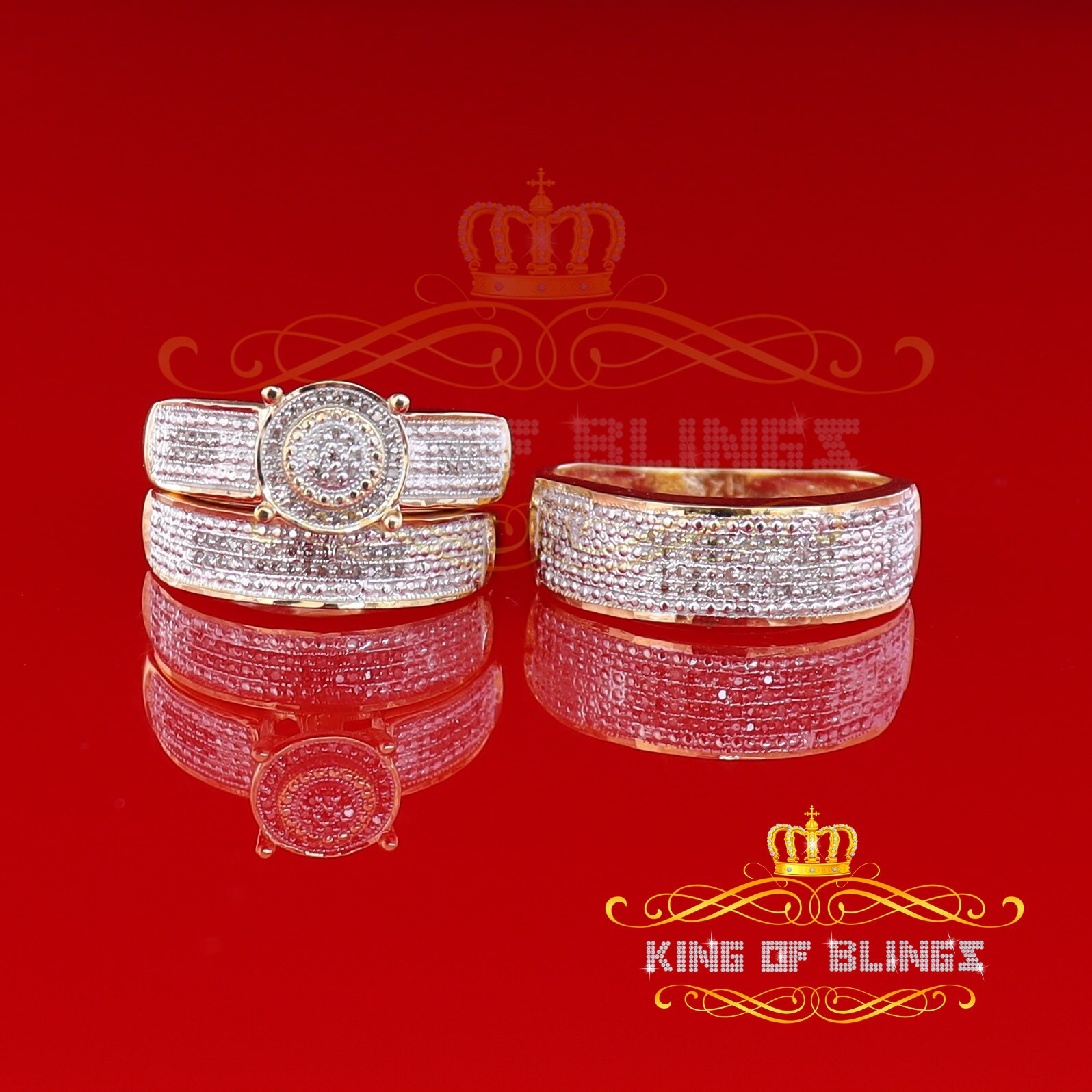 0.33Ct Real Diamond Men's Sz 10 & Women's 7 Trio Sterling Silver Yellow Ring von kingofblingsDesigns