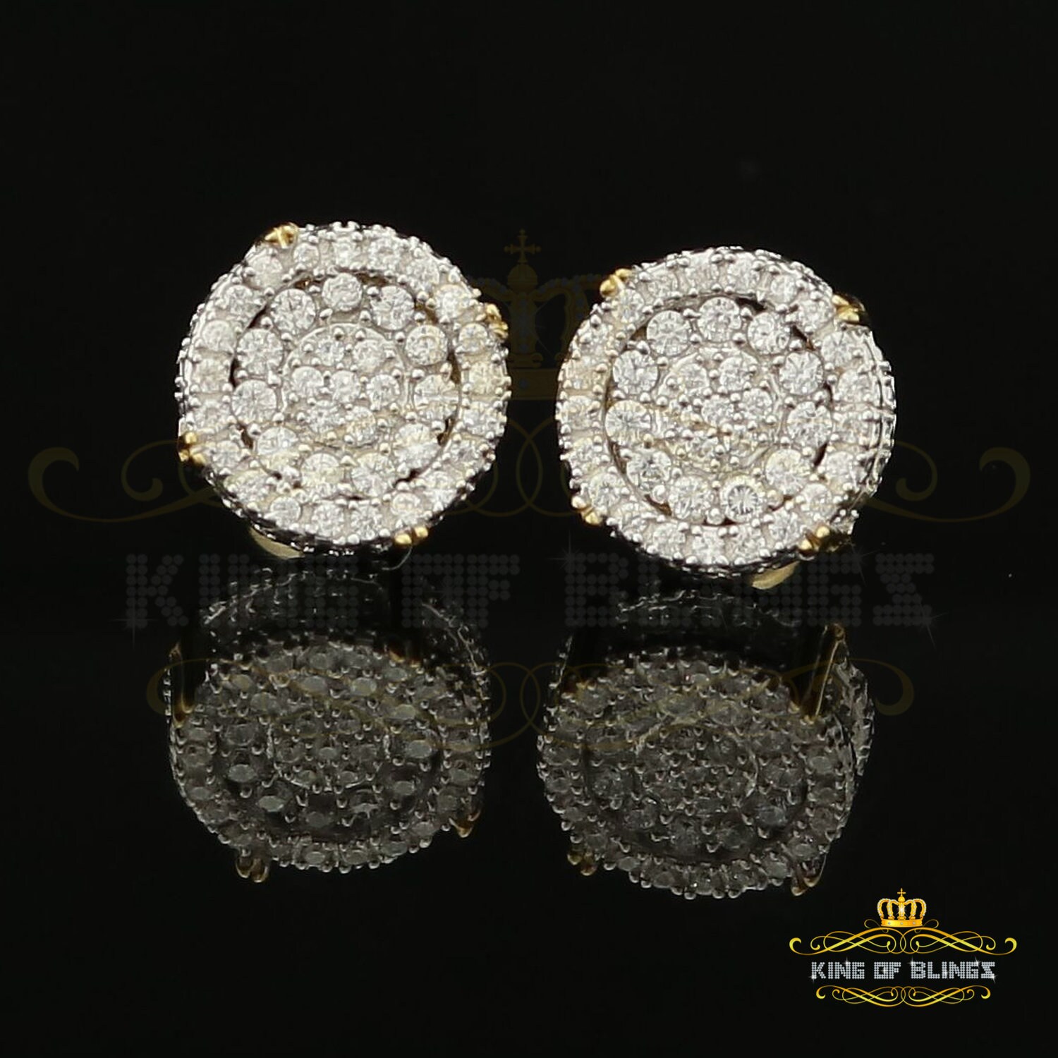 Aretes Para Hombre 925 Yellow Silver Iced Out Cz Round Screw Back Stud Earrings von kingofblingsDesigns