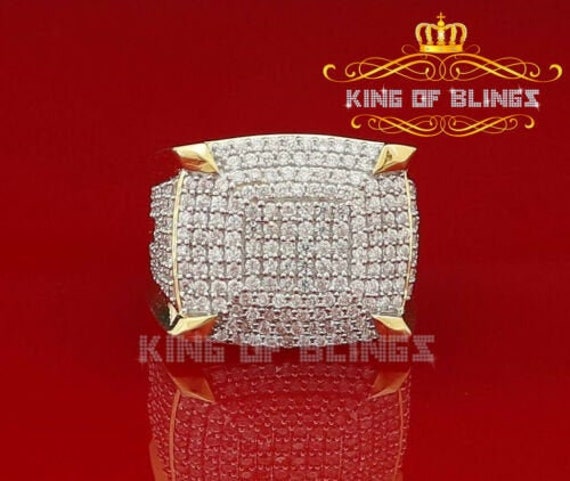 Men's Yellow Silver 4.50Ct Cubic Zirconia Square Adjustable Ring From Sz 9 To 11 von kingofblingsDesigns