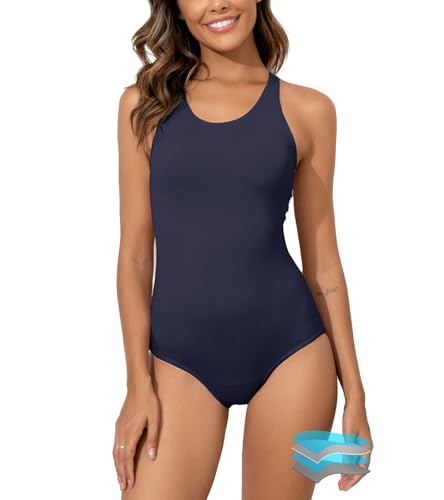kiniswim Damen Periode Badeanzug Period Swimwear Menstruations Leakproof Einteilig Swimsuit für Teen Mädchen Navy Blue XXS von kiniswim