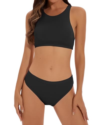 kiniswim Damen Periode Badeanzug Zwei Teiliger Menstruations Bikini Set Leakproof Period Swimsuit für Teen Mädchen Schwarz S von kiniswim