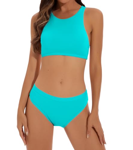 kiniswim Damen Periode Badeanzug Zwei Teiliger Menstruations Bikini Set Leakproof Period Swimsuit für Teen Mädchen Blau XS von kiniswim