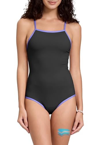 kiniswim Frauen Periode Bademode Period Swimwear EIN Stück leckdichter Badeanzug Racerback Badeanzug für Teen Girls Black Purple,S von kiniswim