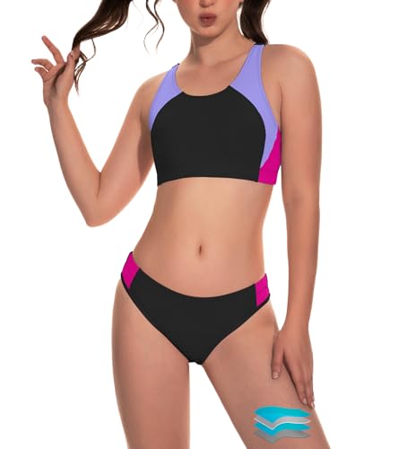 kiniswim Frauen Periode Bademode Zweiteilige Menstruations Auslaufsichere Bikini Set Badeanzug Badeanzug für Teen Girl Lila XXS von kiniswim