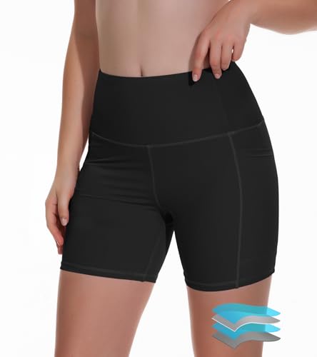 kiniswim Frauen Periode Schwimmen Bikini Bottoms Quick Dry Perioden Bademode Hohe Taille Menstruationsshorts für Teen Girls(Schwarz,M) von kiniswim