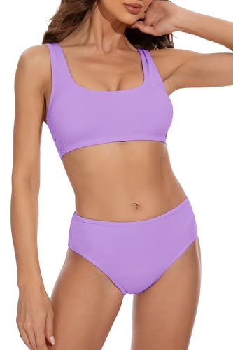 kiniswim Period Swimwear Two Piece Menstrual Leakproof Bikini Set Swimsuit Mid Waist Bathing Suit for Teen Girl Women, Lavender Purple, XS von kiniswim