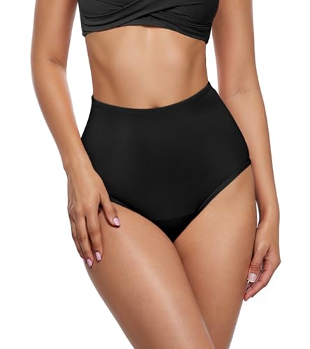 kiniswim Periode Badeanzug Bikini Bottoms Hoher Taille Leakproof Shorts Bademode Menstrual Badehose für Teen(Schwarz,L) von kiniswim