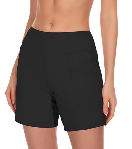 kiniswim Periode Badeanzug Bikini Bottoms Leakproof Shorts Hohe Taille mit Tasche Bademode Menstrual Badehose für Teen(Schwarz,M) von kiniswim