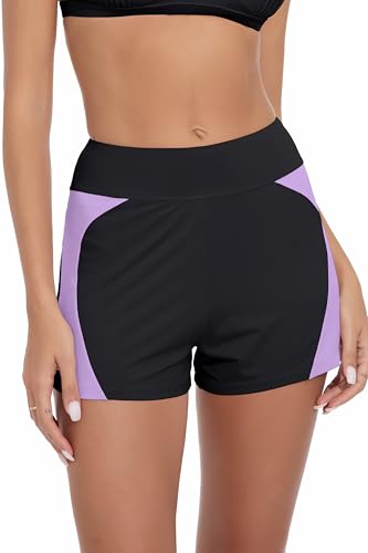 kiniswim Periode Badehose Bikini Bottoms Leakproof Quick Dry Period Bademode Shorts Menstrual Badeanzug für Teens(Medium Purple/Black,XS) von kiniswim