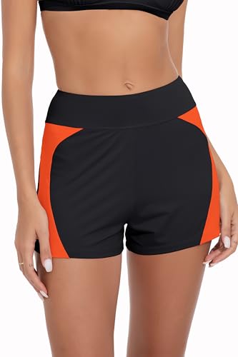 kiniswim Periode Badehose Bikini Bottoms Leakproof Quick Dry Period Bademode Shorts Menstrual Badeanzug für Teens(Orange/Black,L) von kiniswim