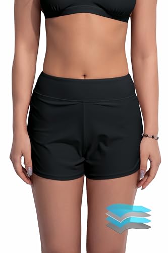 kiniswim Periode Badehose Bikini Bottoms Leakproof Quick Dry Period Bademode Shorts Menstrual Badeanzug für Teens(Schwarz,L) von kiniswim