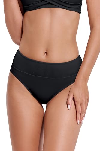 kiniswim Periode Badehose Mittlere Taille Bikini Bottoms Period Leakproof Bademode Shorts Menstrual Badeanzug für Teens(Schwarz,XL) von kiniswim