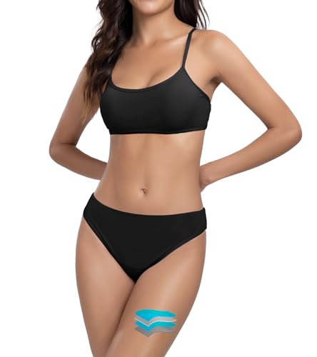 kiniswim Periode Bademode Zwei Teile Menstruation Badeanzug Bikini Set niedrige Taille Badeanzug für Teen Mädchen Frauen Schwarz,S von kiniswim