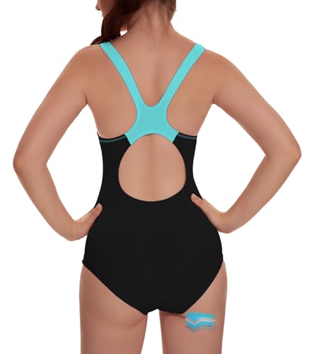 kiniswim Teen Periode Bademode EIN Stück Lecksicher Period Swimwear Racerback Menstruations Badeanzug für Mädchen(Lake Purple,XS) von kiniswim