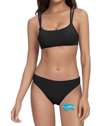 kiniswim Women Period Swimwear Menstrual Swimsuit Leakproof Bikini Set Blackless Bathing Suit Two Piece for Teen Girls, Black, XS von kiniswim