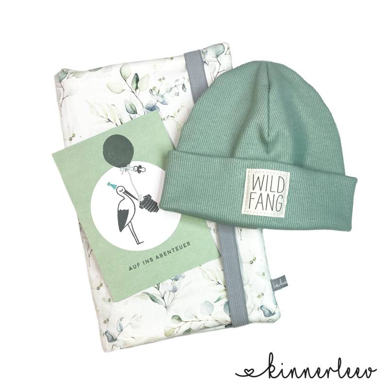 Babygeschenk Wickeltasche + Mütze Eukalyptus Windeltasche Babyparty von kinnerleev