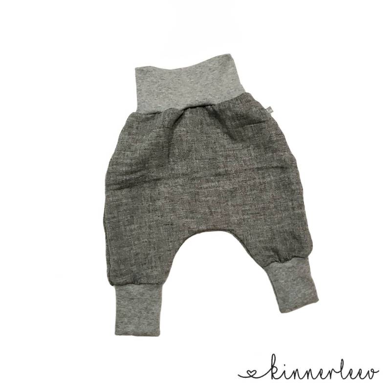 Babyhose Musselin Dunkelgrau-Meliert Pumphose, Sommerhose Junge Mädchen von kinnerleev