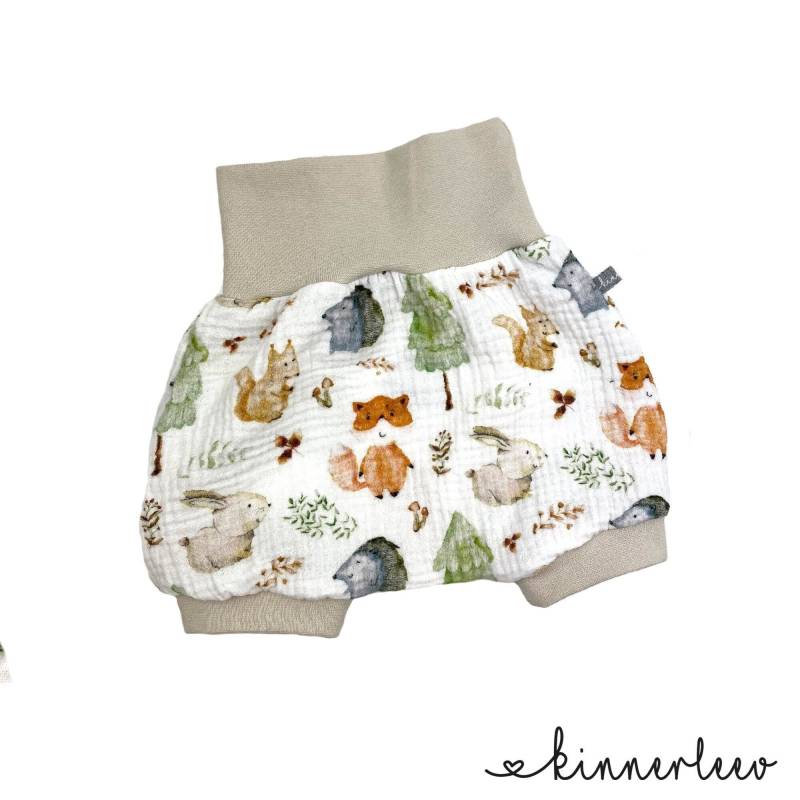 Babyhose Musselin Waldtiere Babyshorts Sommerhose Pumphose Junge Mädchen von kinnerleev