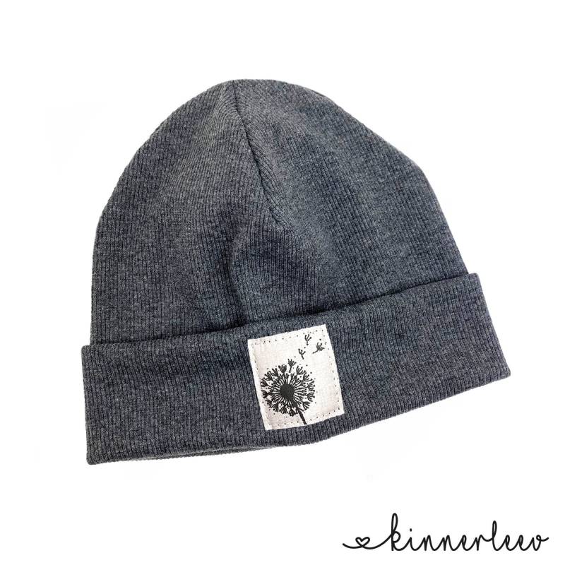 Beanie Mütze Dunkelgrau-Meliert Rib Pusteblume Hipster Baby Kinder Mädchen Junge von kinnerleev