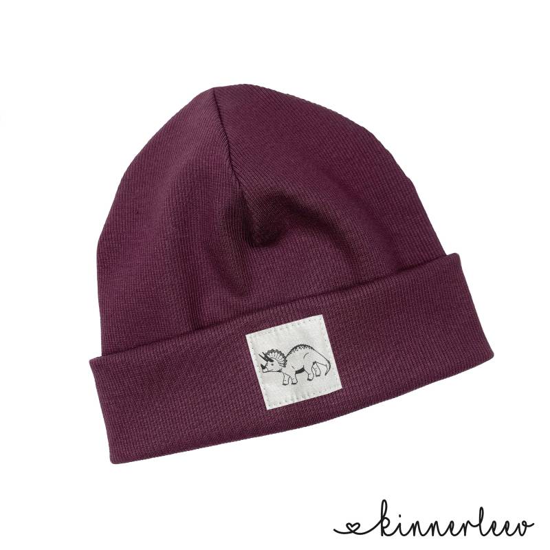 Beanie Mütze Dunkle Beere Rib Dinosaurier Hipster Baby Kinder Mädchen Junge von kinnerleev