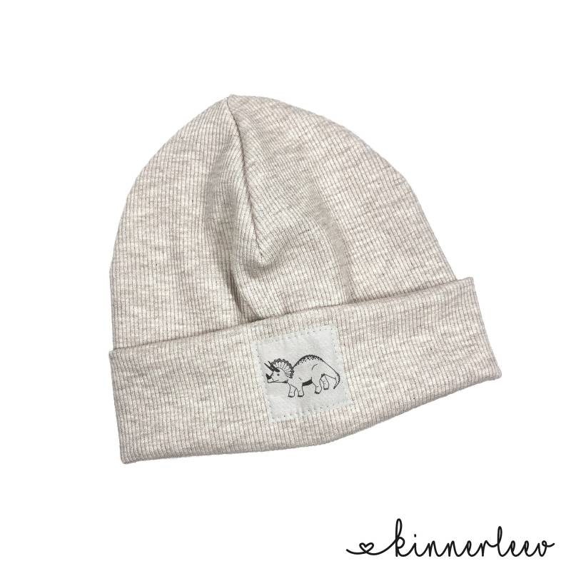 Beanie Mütze Ecru-Meliert Rib Dinosaurier Hipster Baby Kinder Mädchen Junge Triceratops von kinnerleev