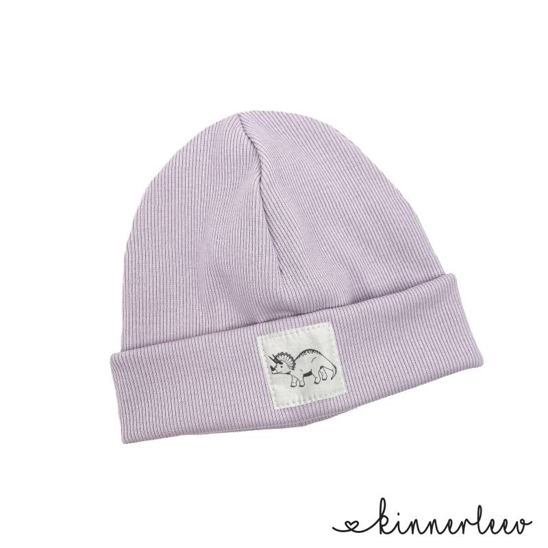 Beanie Mütze Flieder Rib Dinosaurier Hipster Baby Kinder Mädchen Junge von kinnerleev