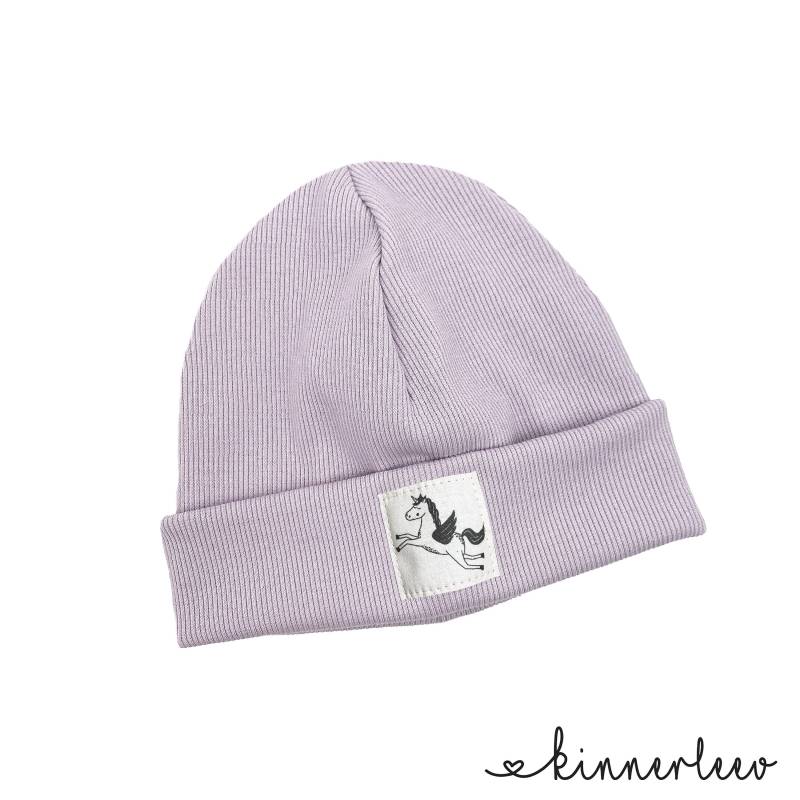 Beanie Mütze Flieder Rib Einhorn Hipster Baby Kinder Mädchen Junge von kinnerleev