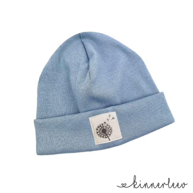 Beanie Mütze Hellblau Rib Pusteblume Hipster Baby Kinder Mädchen Junge von kinnerleev