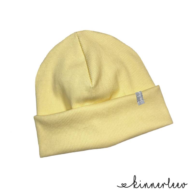 Beanie Mütze Hellgelb Rib Jersey Hipster Baby Kinder Mädchen Junge von kinnerleev