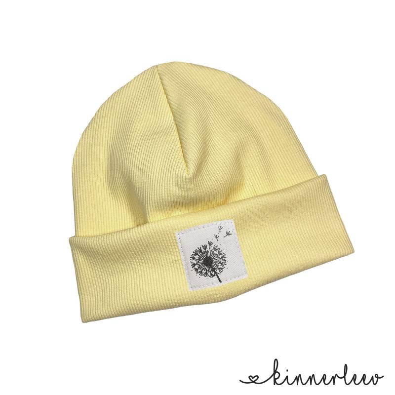 Beanie Mütze Hellgelb Rib Pusteblume Hipster Baby Kinder Mädchen Junge von kinnerleev