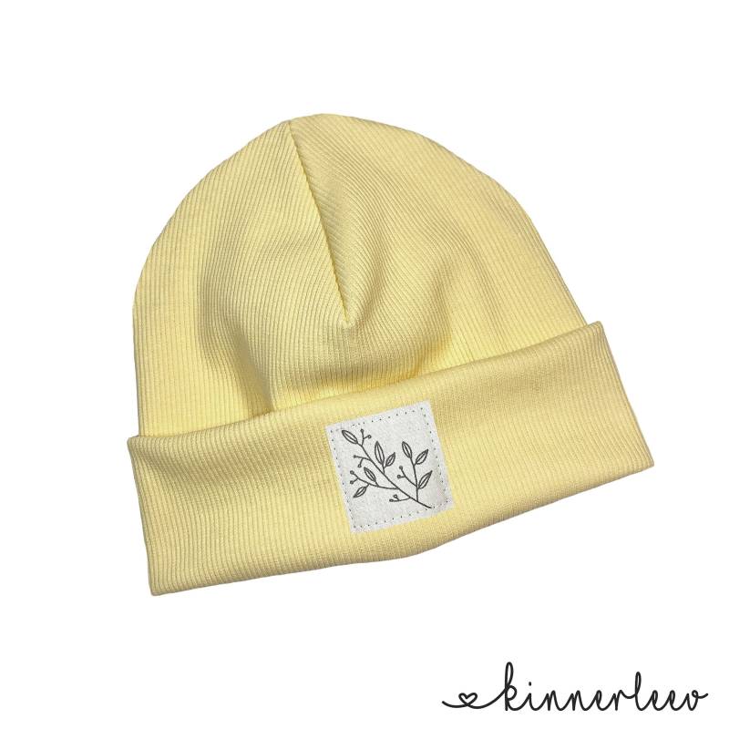 Beanie Mütze Hellgelb Rib Zweig Hipster Baby Kinder Mädchen Junge von kinnerleev