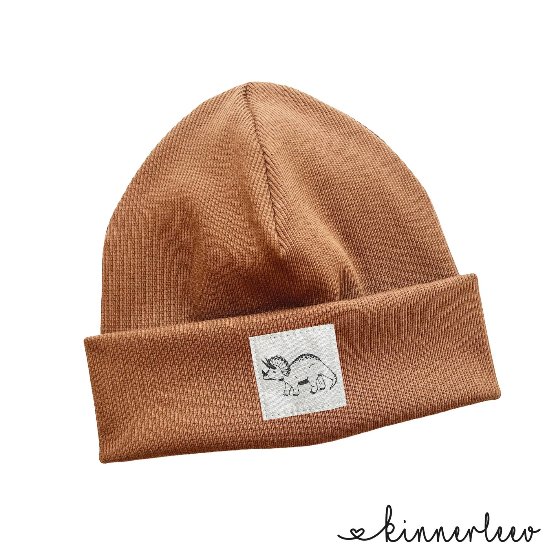 Beanie Mütze Karamell Rib Dinosaurier Hipster Baby Kinder Mädchen Junge von kinnerleev