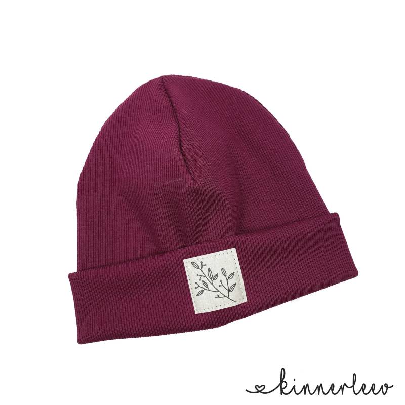 Beanie Mütze Kirschrot Rib Zweig Hipster Baby Kinder Mädchen Junge von kinnerleev