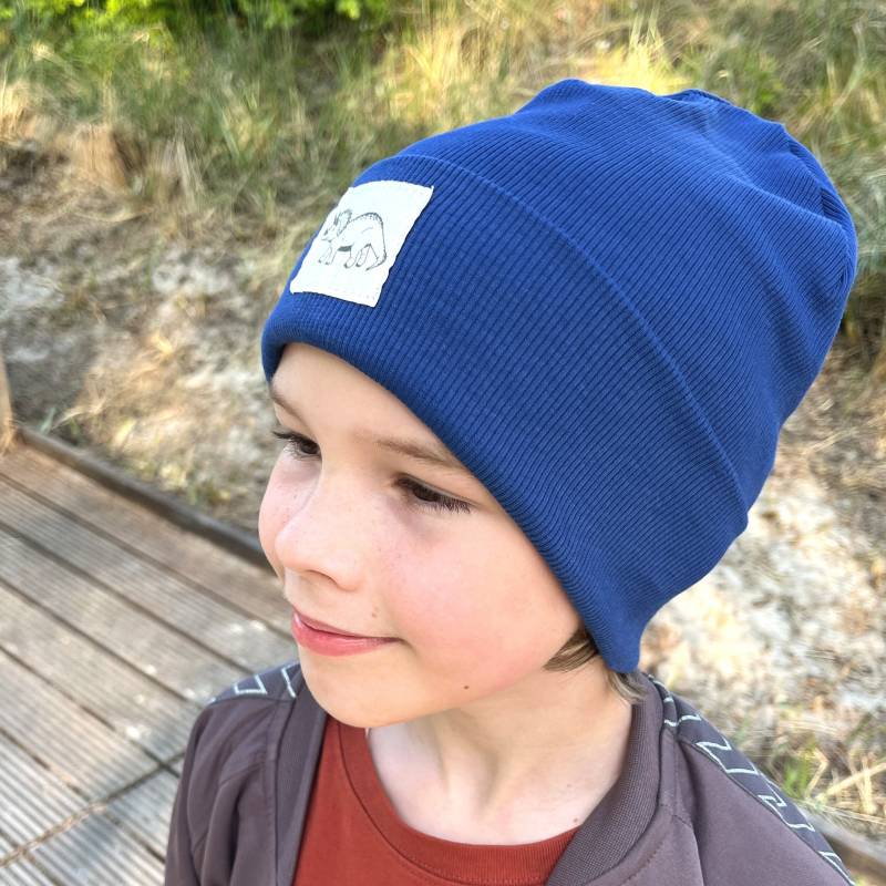 Beanie Mütze Knallblau Rib Dinosaurier Hipster Baby Kinder Mädchen Junge Triceratops von kinnerleev